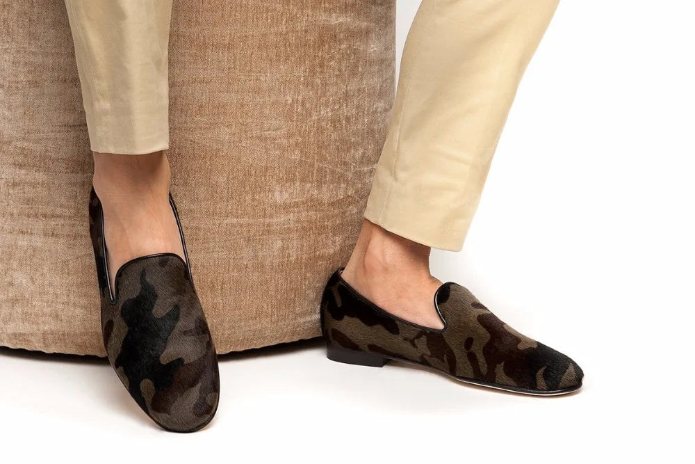 Piergitar 2019 Handmade Camouflage men's classic loafers Horsehair Fashion Party and Banquet men's casual shoes smoking slipper