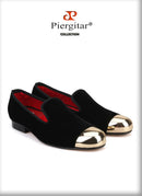 PIERGITAR 2020 Handmade Men velvet Shoes New Metal toe Black colors smoking slipper male prom and banquet loafers