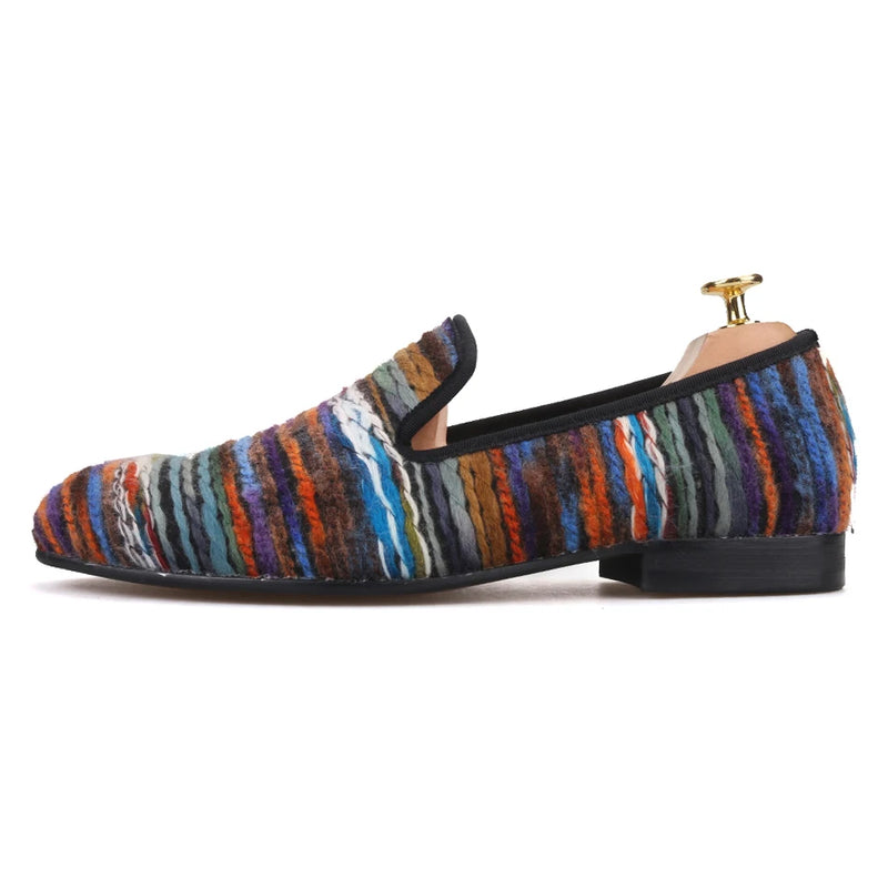 Piergitar Colourful Cotton Fabric Men Shoes Retro And Fashion Loafers British Style Smoking Slippers Plus Size Slip-On Flats
