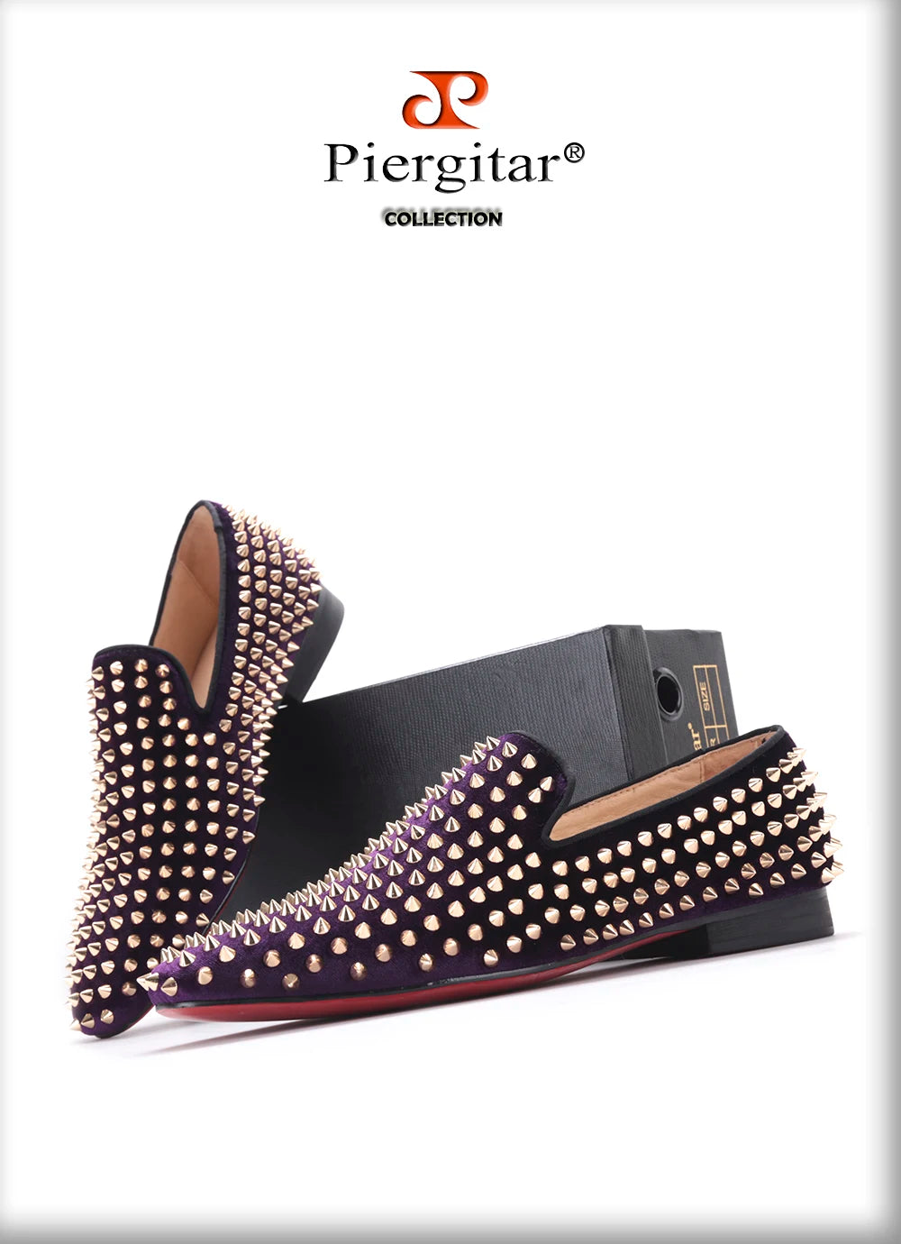 Piergitar 2019 Handmade Purple velvet with gold rivets men loafers Fashion Party and prom somking slippers plus size men's shoes