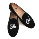 Piergitar 2019 Handmade Men velvet loafers with letters embroidery party and prom men's classic smoking slippers plus size