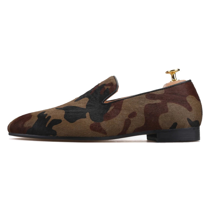 Piergitar 2019 Handmade Camouflage men's classic loafers Horsehair Fashion Party and Banquet men's casual shoes smoking slipper