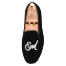 Piergitar 2019 Handmade Men velvet loafers with letters embroidery party and prom men's classic smoking slippers plus size