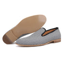 Piergitar 2019 New British style men's loafers Black and white striped canvas fashion men smoking slippers plus size male flats