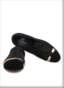 Handmade Black Diamonds men's suede loafer with gold strap and leather insole, for banquets and prom