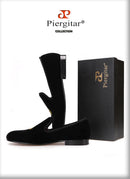 Piergitar new designs Handmade men velvets shoes with gold poker heart embroidery Fashion party and wedding men dress shoes