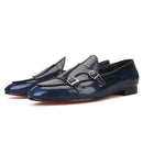 Plus size men's smoking slippers with metal buckle and handmade calfskin dress shoes for men.