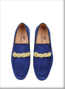 Men's smoking slippers with a gold rape design, made by hand.