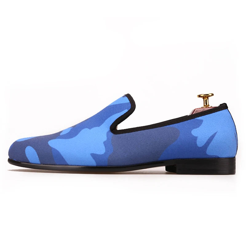 Piergitar Classic loafer styling composed of charged blue shades for a sophisticated yet playful appearance men smoking slippers