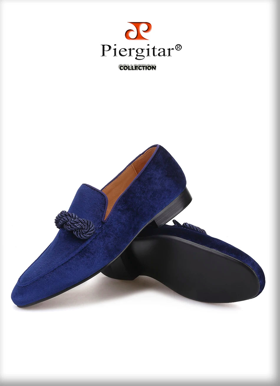 Piergitar 2021 Summer Handmade Men Velvet Loafers With Rope Decorations Italian Design Men Smoking Slippers For Banquet And Prom