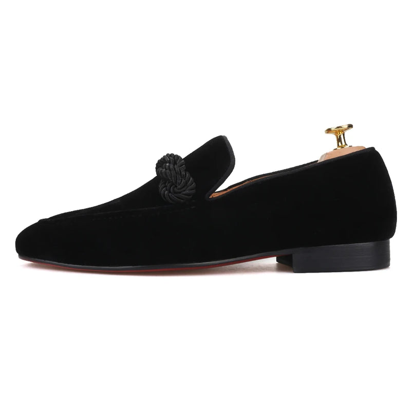 Piergitar 2023 New Black Colors Velvet Men Loafers With Handmade Rape Party And Prom Men's Casual Shoes Red Bottom Plus Size