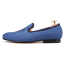 PIERGITAR 2019 new letters embroidery men fabric shoes Fashion prom and Banquet men's loafers British style smoking slippers
