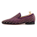 Piergitar 2019 Handmade Purple velvet with gold rivets men loafers Fashion Party and prom somking slippers plus size men's shoes