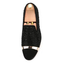 Handmade Black Diamonds men's suede loafer with gold strap and leather insole, for banquets and prom