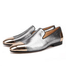 New Arrival Men's Red Sole Luxury Chain Style Slip-On Loafers Multicolored Gold Silk Weave Shoes Plus Size