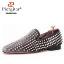 Piergitar  new arrival Handmade men velvet shoes with silver rivets Fashion party and wedding men loafers male's flats