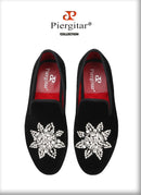 Piergitar New Style Black velvet Men Loafers with Silver Rhinestone Fashion Party and Banquet men's casual shoes slip-on