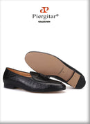 Piergitar 2019 Handmade embossed Genuine Leather Men shoes party and wedding Men's loafers with matching tassel plus size