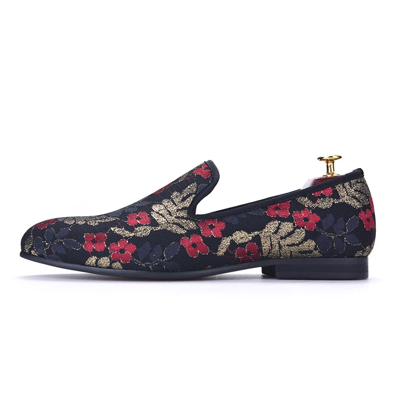 New sequined cloth printing men shoes Luxury and Fashion three color flower men loafers plus size men's flats size US 4-17