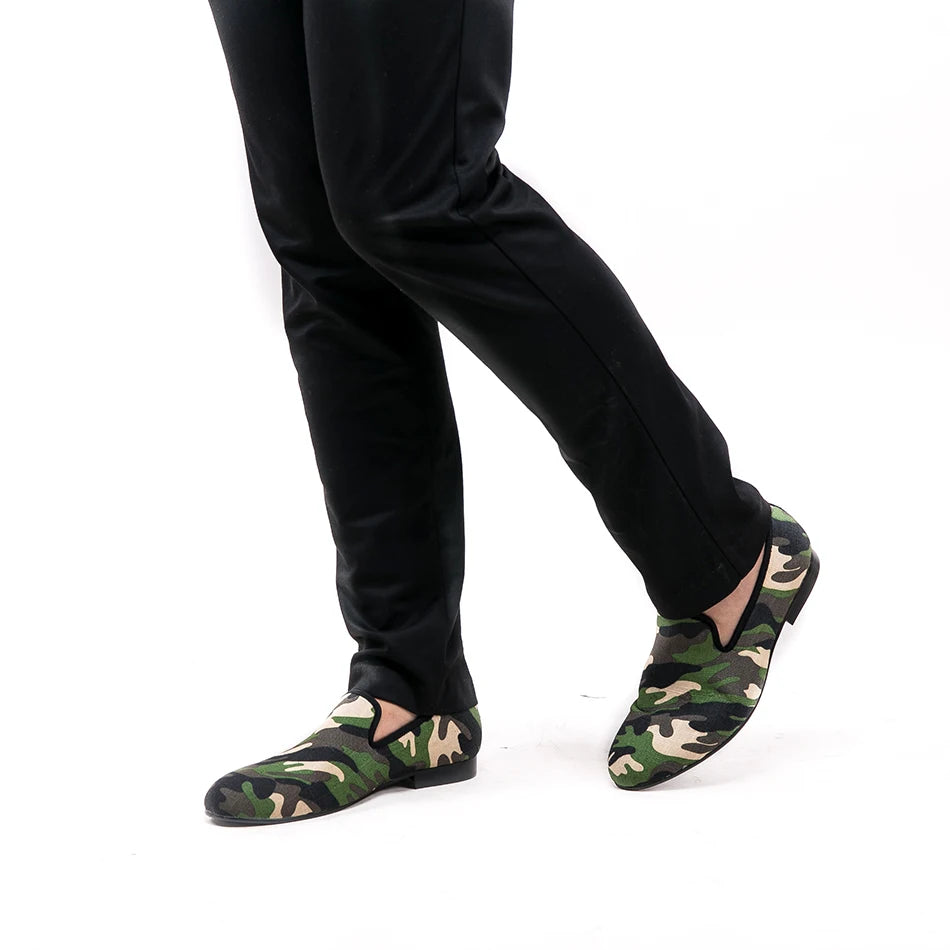 Piergitar British design classic-traditional loafers and military motif Camo print with leather insole men canvas casual shoes