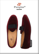 Piergitar 2019 dark red colors velvet men shoes with bow-knot designs Wedding men's loafers handmade men smoking slippers