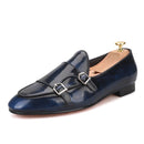 Plus size men's smoking slippers with metal buckle and handmade calfskin dress shoes for men.