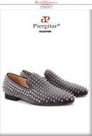 Piergitar  new arrival Handmade men velvet shoes with silver rivets Fashion party and wedding men loafers male's flats