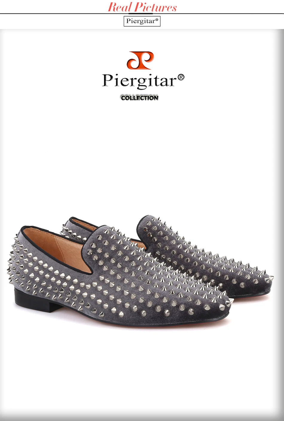 Piergitar  new arrival Handmade men velvet shoes with silver rivets Fashion party and wedding men loafers male's flats