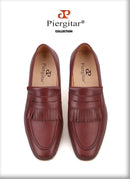 Piergitar 2019 hand-brushed calfskin men leather shoes with fringes wedding and party men's loafers smoking slippers plus size