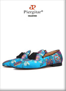 Piergitar brand 2019 new arrival Floral printing men loafers with big tassel wedding and prom men's silk shoes smoking slippers
