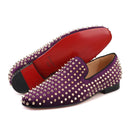 Piergitar 2019 Handmade Purple velvet with gold rivets men loafers Fashion Party and prom somking slippers plus size men's shoes