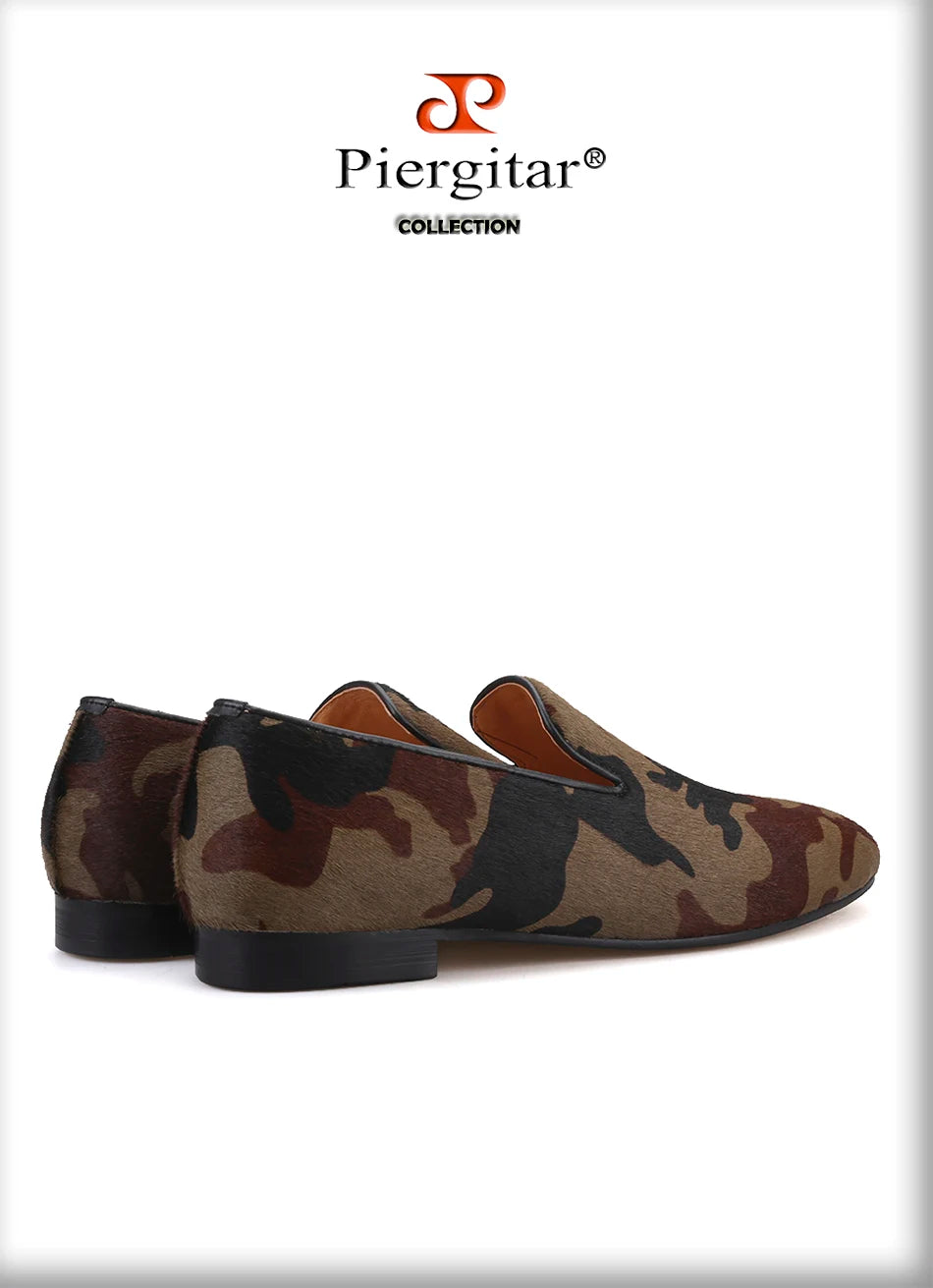 Piergitar 2019 Handmade Camouflage men's classic loafers Horsehair Fashion Party and Banquet men's casual shoes smoking slipper