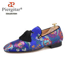 Piergitar brand 2019 new arrival Floral printing men loafers with big tassel wedding and prom men's silk shoes smoking slippers