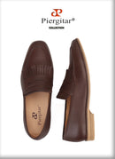 Piergitar 2019 hand-brushed calfskin men leather shoes with fringes wedding and party men's loafers smoking slippers plus size