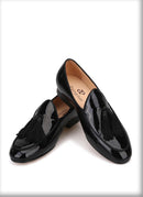 New Arrival Patent leather Handmade Tassel Men Smoking Slippers for Party and Wedding Men Loafers, Men's Dress Shoe