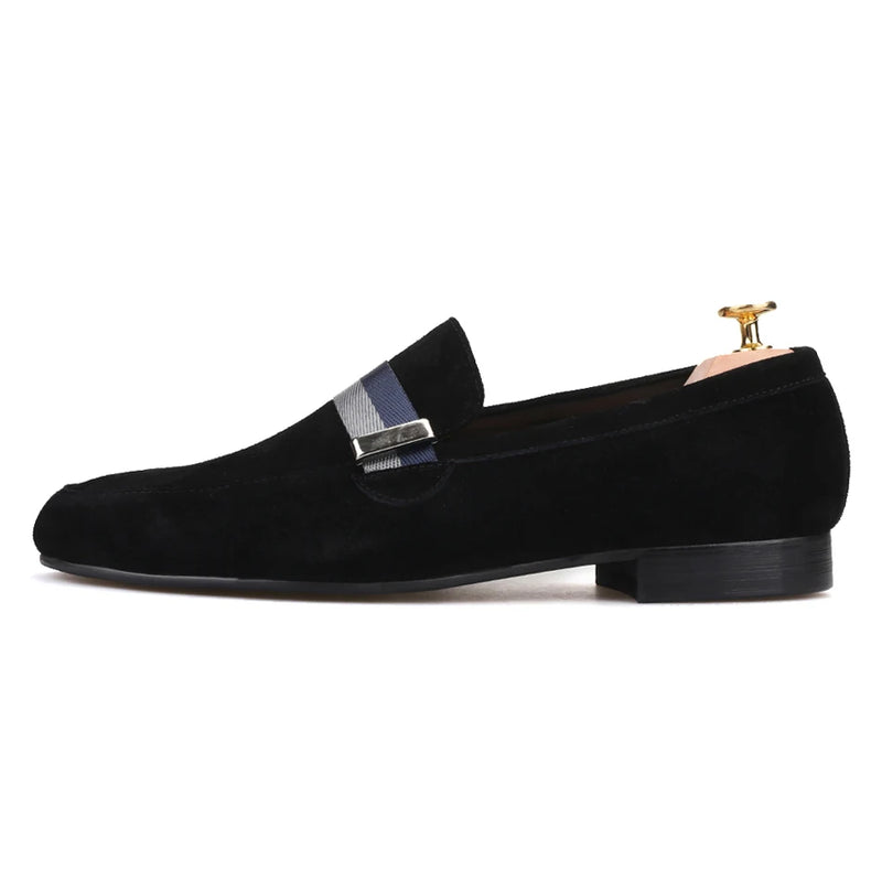 Piergitar Handcraft Men suede shoes with mixed lace Men Smoking Slipper Fashion Party and banquet men's loafers Plus size