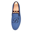PIERGITAR 2019 new letters embroidery men fabric shoes Fashion prom and Banquet men's loafers British style smoking slippers