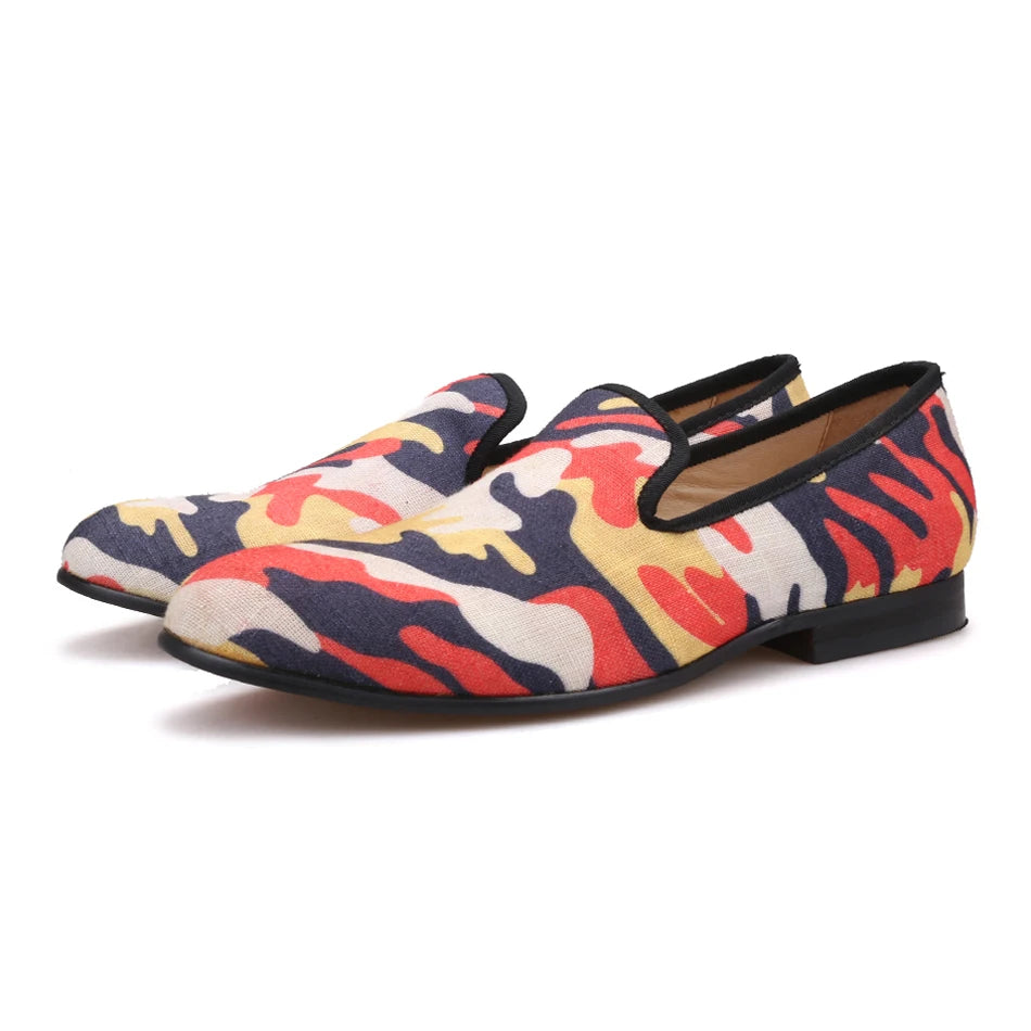 Piergitar British design classic-traditional loafers and military motif Camo print with leather insole men canvas casual shoes