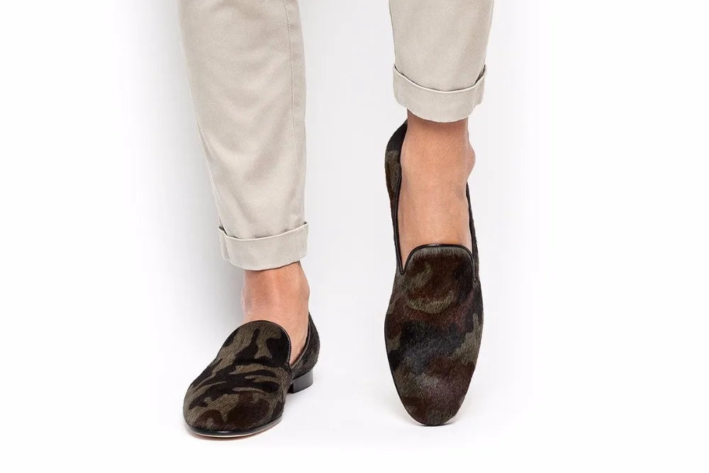 Piergitar 2019 Handmade Camouflage men's classic loafers Horsehair Fashion Party and Banquet men's casual shoes smoking slipper