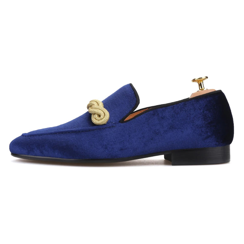 Men's smoking slippers with a gold rape design, made by hand.