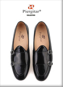 Piergitar 2019 New black Genuine leather men handmade loafers with metal buckle Fashion Party and wedding men dress shoes