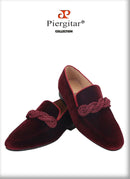 Piergitar 2021 Summer Handmade Men Velvet Loafers With Rope Decorations Italian Design Men Smoking Slippers For Banquet And Prom