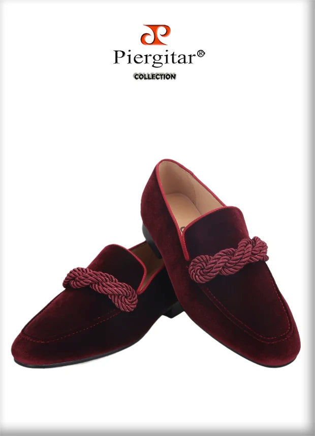 Piergitar 2021 Summer Handmade Men Velvet Loafers With Rope Decorations Italian Design Men Smoking Slippers For Banquet And Prom