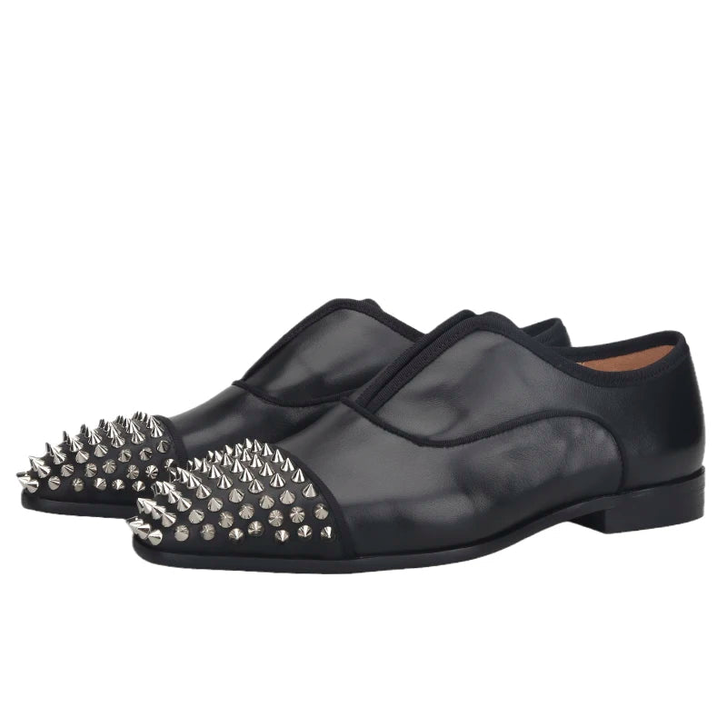 New Genuine Leather Mens Oxford Shoes With Studs Toe Italian Design For Party And Wedding Plus-Size