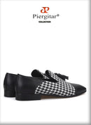 Piergitar brand new design houndstooth pattern men tassel shoes handmade men's loafers for party and prom men smoking slipper