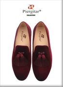 Piergitar 2019 New dark red colors velvet men tassel shoes Wedding men loafers handmade men's casual shoes smoking slippers
