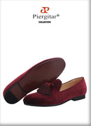 Piergitar 2019 New dark red colors velvet men tassel shoes Wedding men loafers handmade men's casual shoes smoking slippers