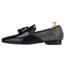Piergitar 2021 Handmade Black Patent Leather Tassel Design Men's Loafers Classic Stitching Rhinestone Men Flats Red Color Bottom