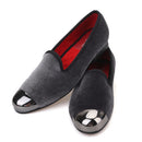 Piergitar gray color men velvet shoes with gun toe metal fashion party and wedding men loafers handmade men's smoking slippers
