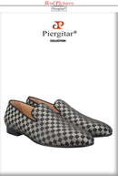 Piergitar 2022 Four Colors Checkerboard Print Silk Handmade Men's Loafers Classic British Style Man Smoking Slippers For Party